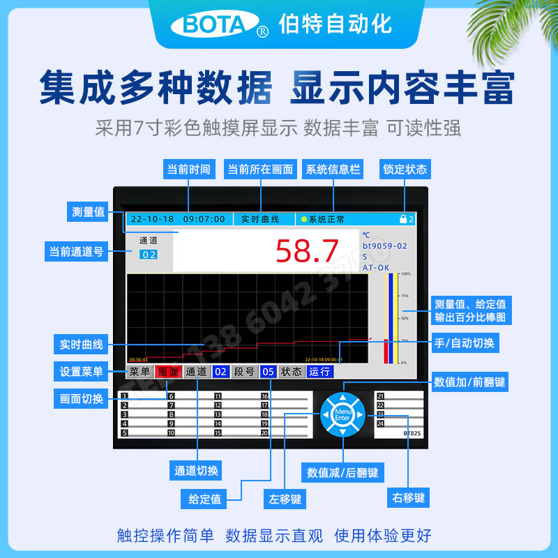 操作功能面闆及按鈕說明|7寸觸控屏無紙記錄儀