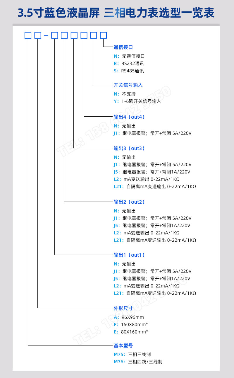 3.5寸液晶屏 三相三線/四線多功能電力表