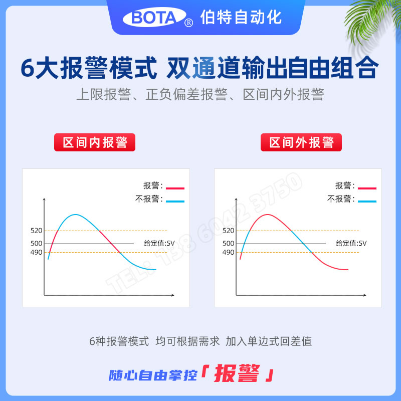 6大報警模式、支持2路報警-BT507系列溫控器